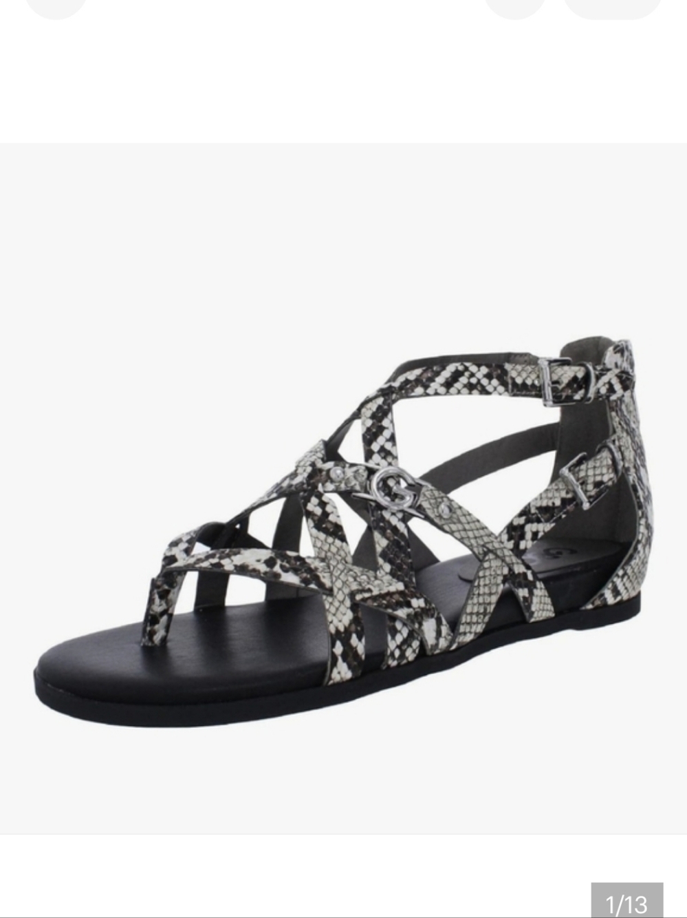 GBG Los Angeles Snakeskin Sandals - Black and White Size 8